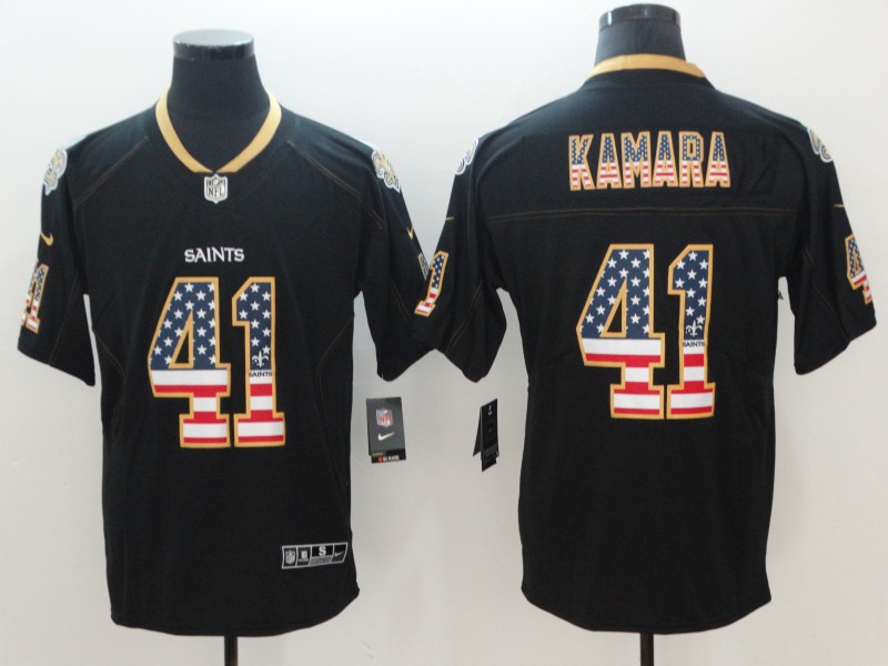Men's Saints #41 Alvin Kamara 2018 Black USA Flag Color Rush Limited Fashion NFL Stitched Jersey